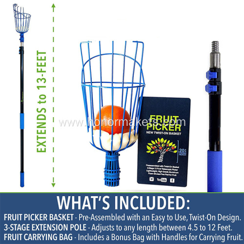 Hot sale Fruit Picker Extendable Long Handle Easy Assembled Apple Fruit Pole  Picker with Basket fruit picking tool